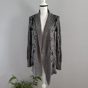 Kaisley Long Cable Knit Gray Open Cardigan M